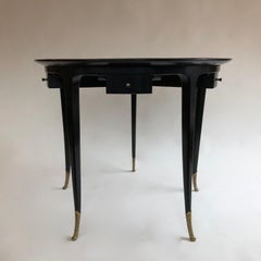 1940s Circular Black Ebonised Italian Games Table with Drawers and Brass Sabots