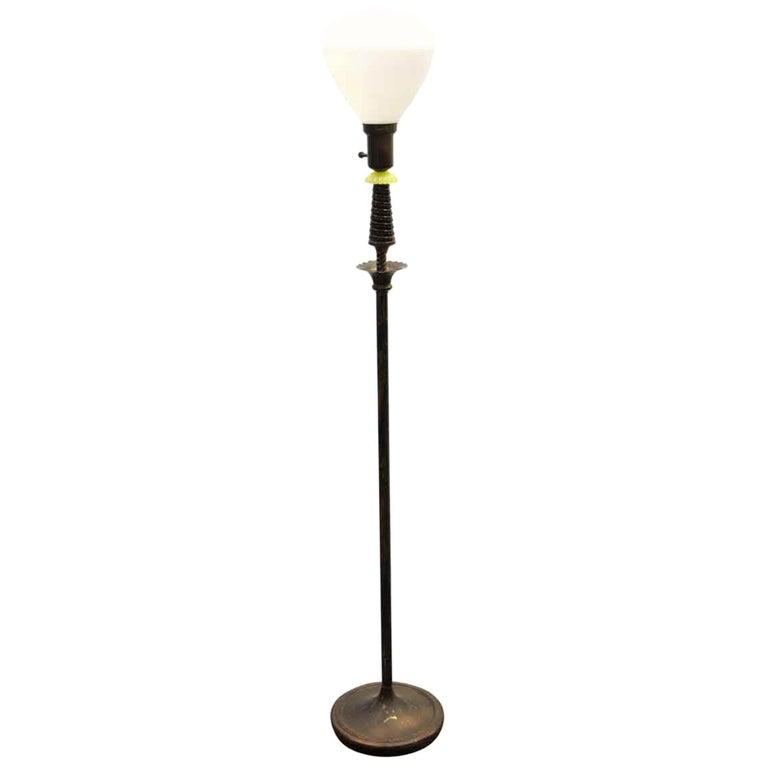 1940s Black Floor Lamp With Green Accents And White Shade For 1940s Black Floor Lamp With Green Accents And White Shade For