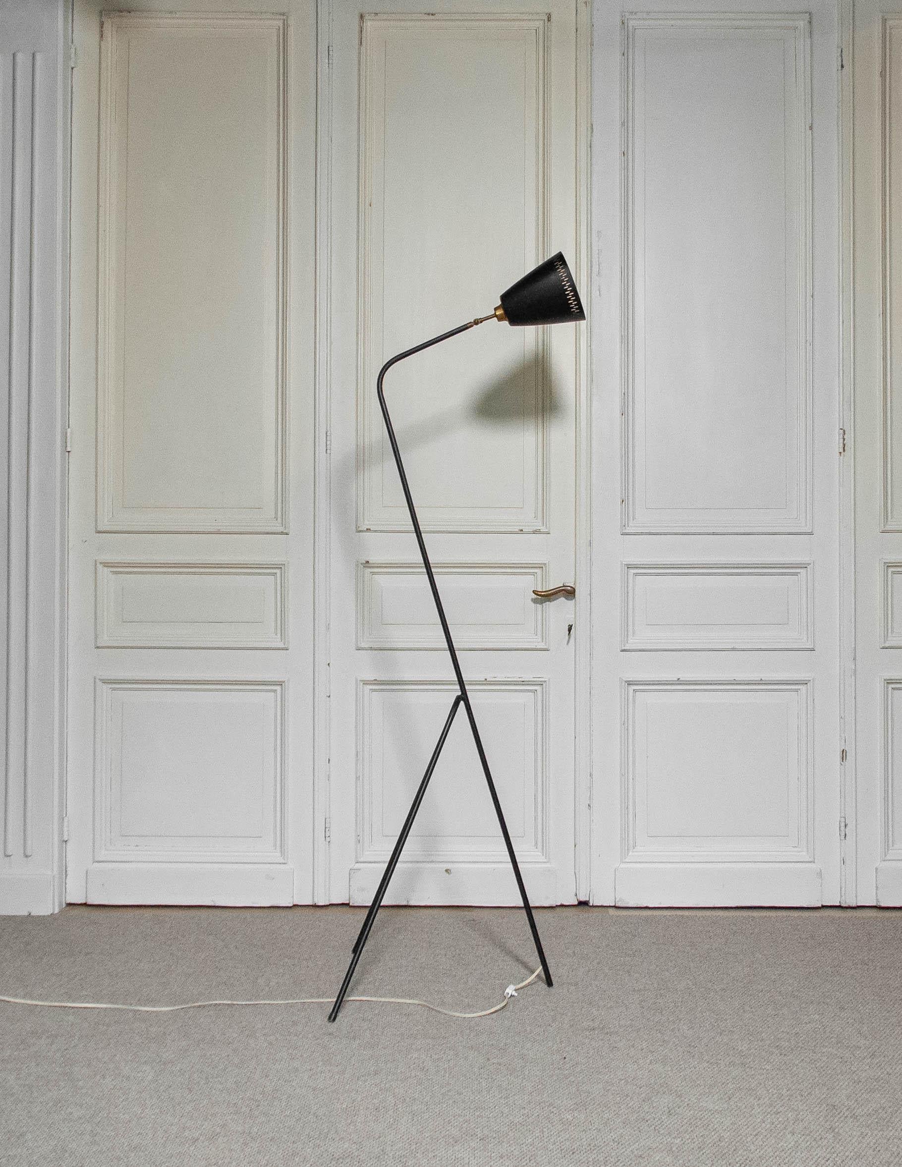 Lampada da terra Grasshopper nera degli anni '40, Svezia in vendita 1