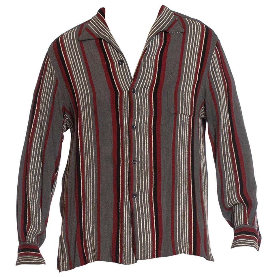 1940S Black and Grey Rayon Blend Men's Shirt With Textured Red White ...