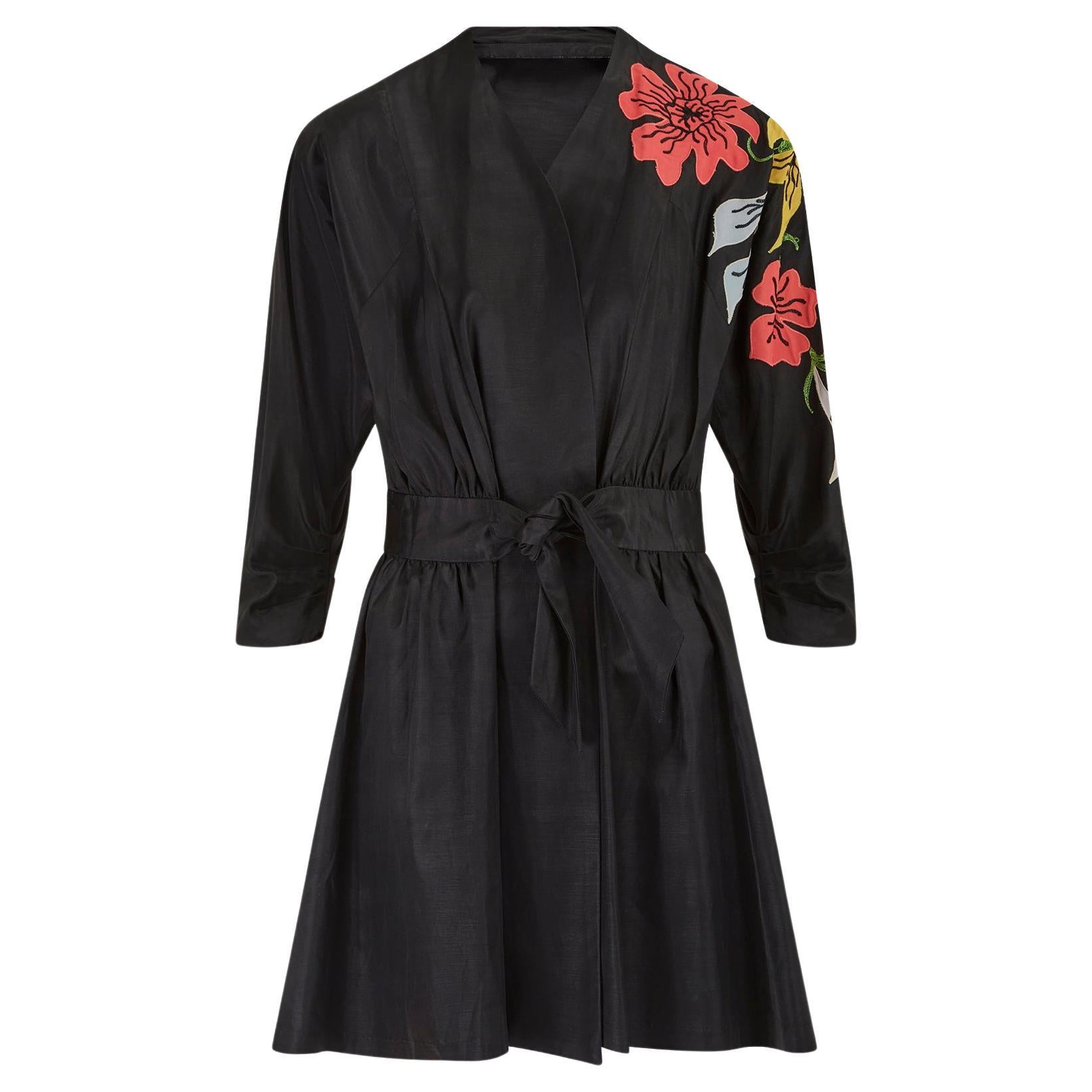 1940s Black Grosgrain Kimono Style Jacket For Sale