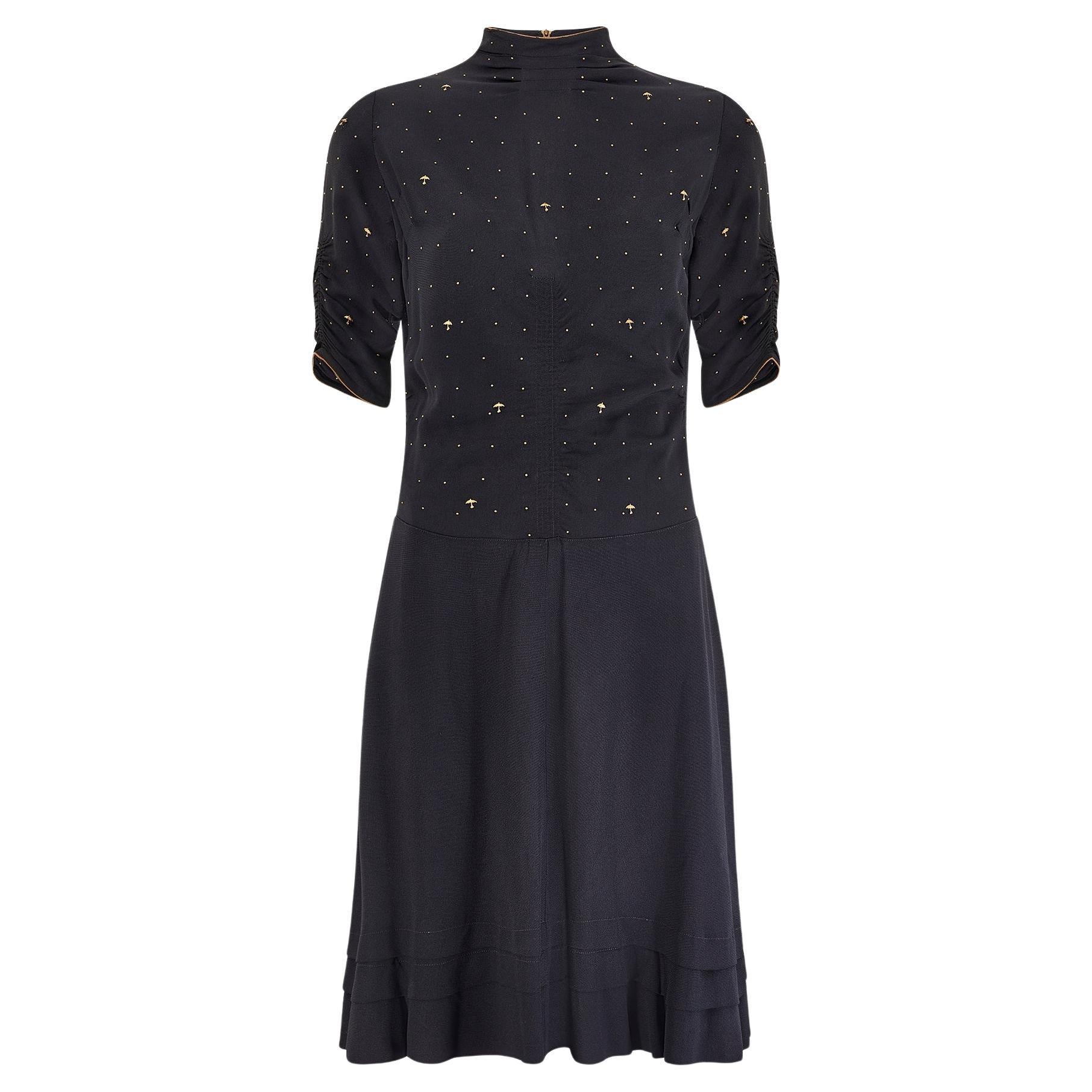 Vestido de punto negro de los años 40 con tachuelas de paraguas de fantasía en venta