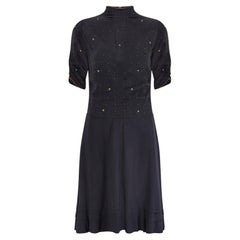 1940s Black Jersey Dress with Novelty Umbrella Appliqué Studs