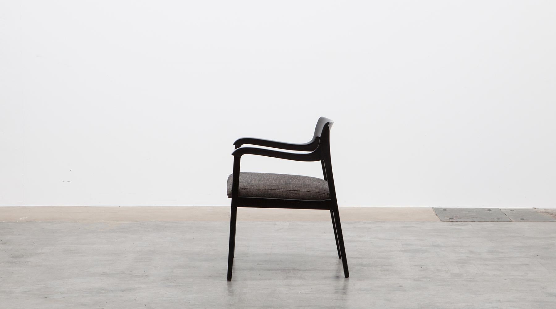 Mid-Century Modern 1940s Black Lacquered Wooden Single Edward Wormley Chair, New Upholstery 'b'
