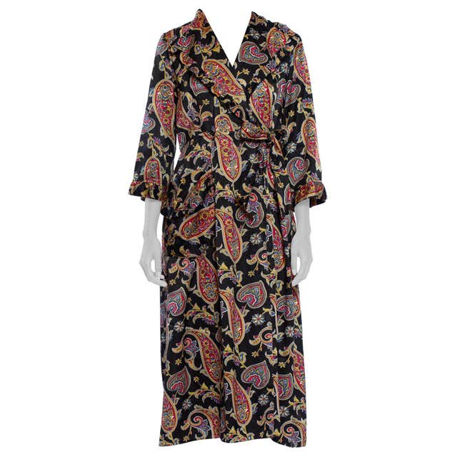 1940S Navy Blue Rayon Paisley Robe For Sale at 1stDibs