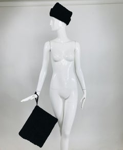 Cappello ad angolo e muffola di agnello persiano nero degli anni '40 Vintage