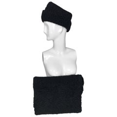 1940s Black Persian Lamb Angled Hat and Muff Purse Vintage