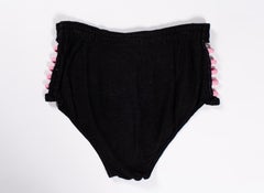 1940S Black & Pink Rayon Knit Men's Bathing Shorts With Side Cut Outs