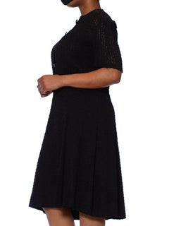 1940S Black Rayon Crepe Stripe Applique Dress With All Over Rope Embroidery