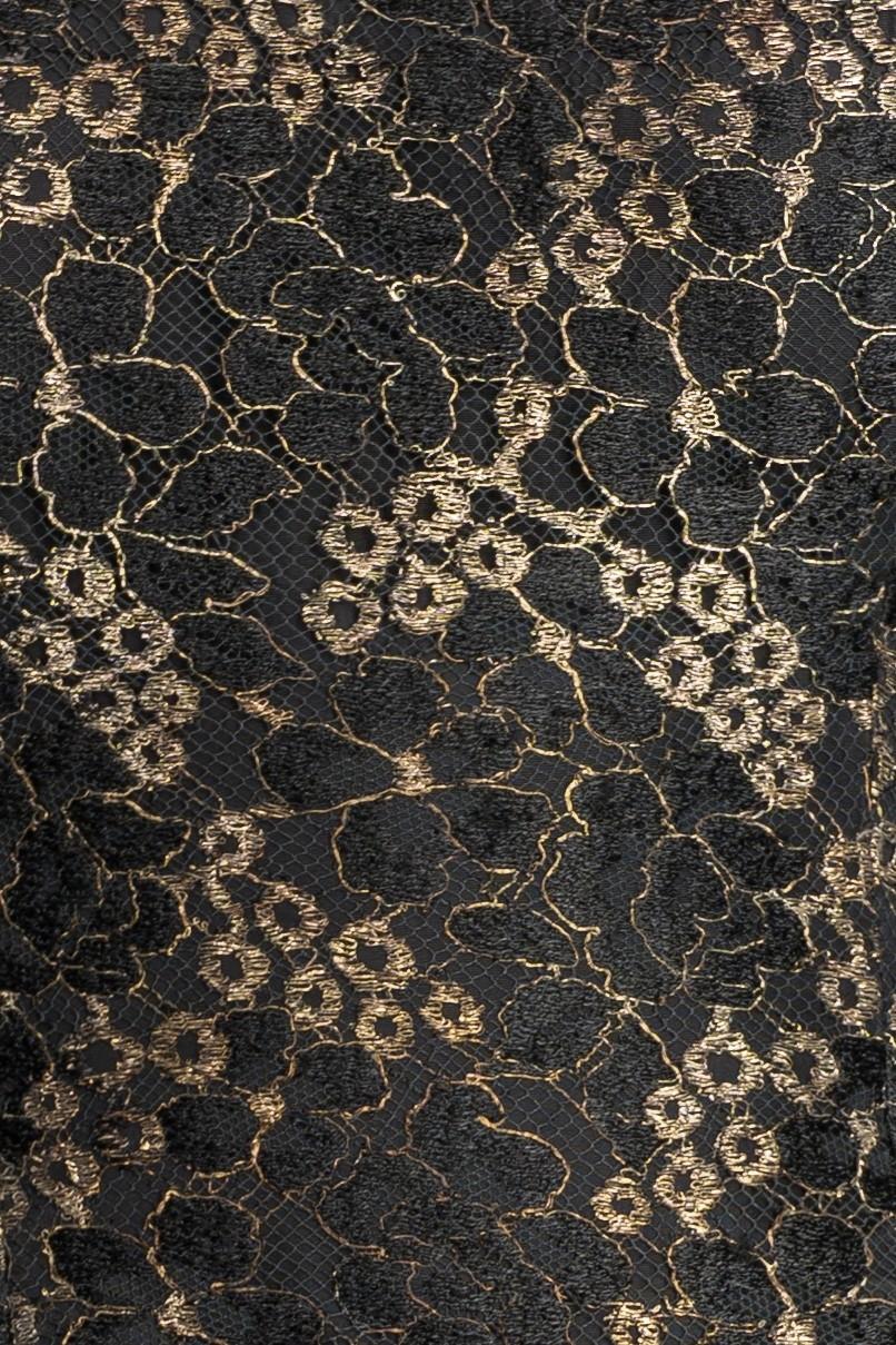 1940S Black Rayon & Nylon Gown With Metallic Lace On Tulle For Sale 5