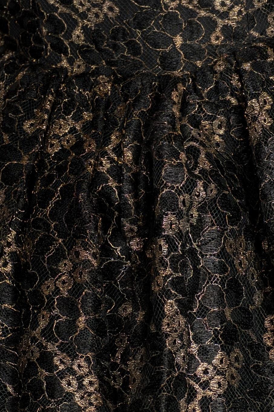 1940S Black Rayon & Nylon Gown With Metallic Lace On Tulle For Sale 6