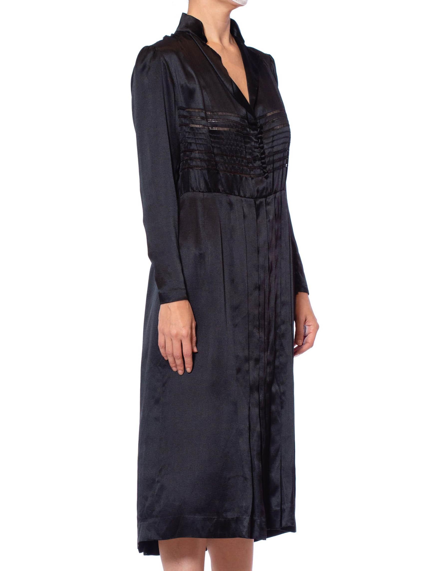 1940'S Black Silk Charmeuse Button Front Couture Detailed Dress From Paris For Sale 3