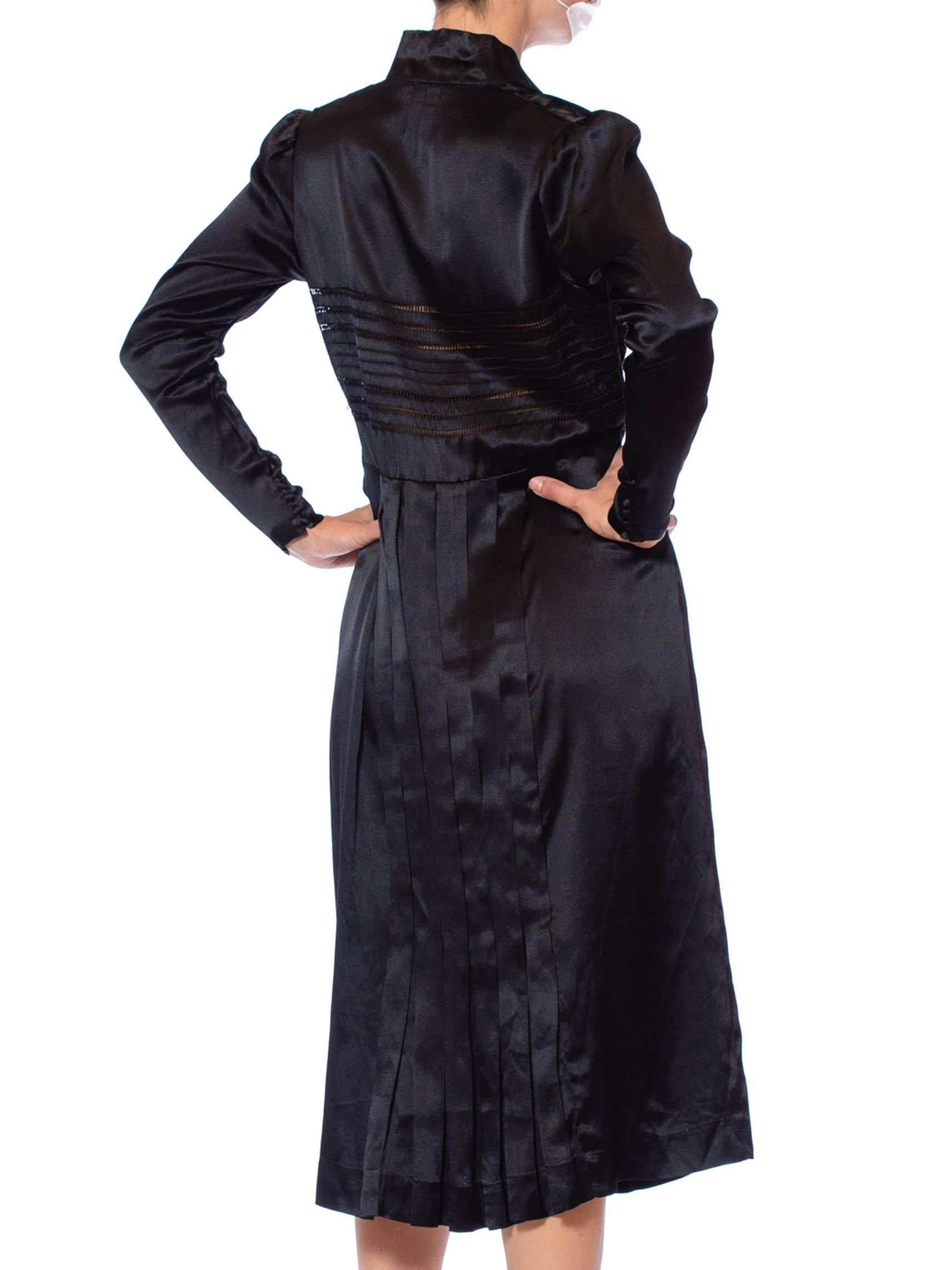 1940'S Black Silk Charmeuse Button Front Couture Detailed Dress From Paris 6