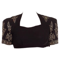 Haut court en crêpe de soie noir orné de cristaux Reinstone et de cristaux, années 1940