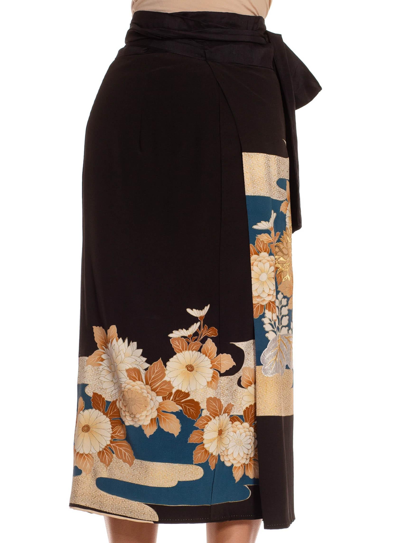1940S Black Silk Hand Embroidered Japanese Kimono Skirt At 1stDibs 1940S Black Silk Hand Embroidered Japanese Kimono Skirt At 1stDibs