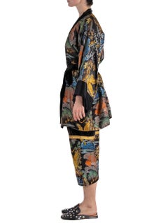 1940S Black Silk Jacquard Mens Asian Lounge Pajamas