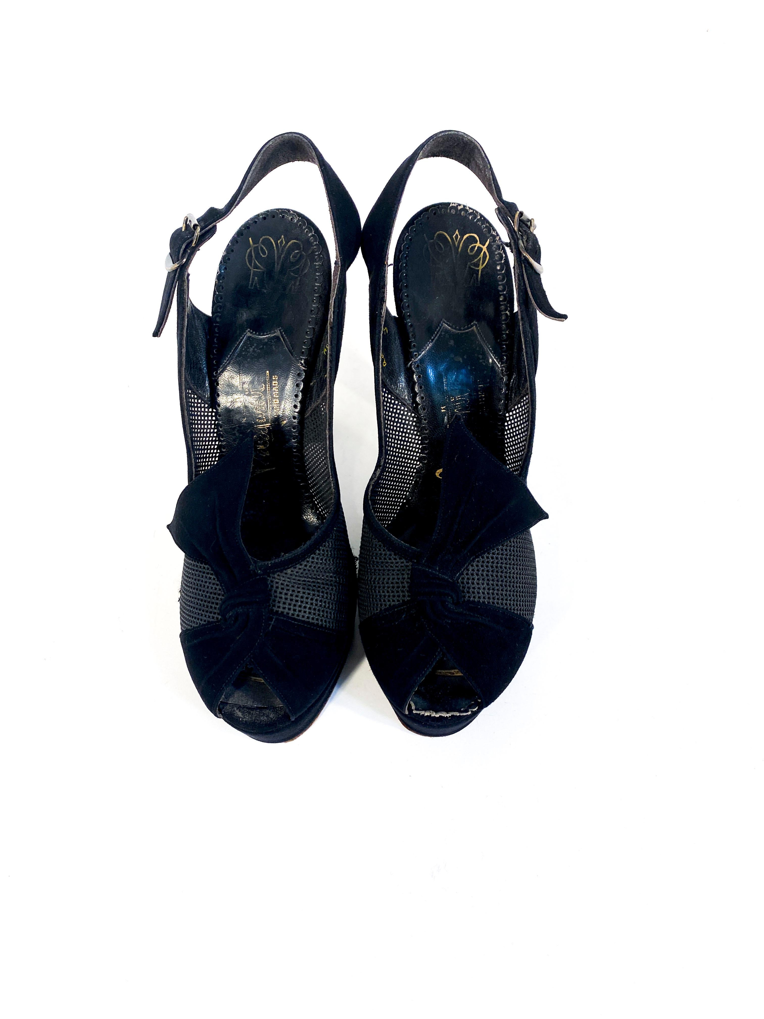 black suede platform heels