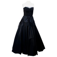 Vintage 1940s Black Taffeta and Chantilly Lace Gown