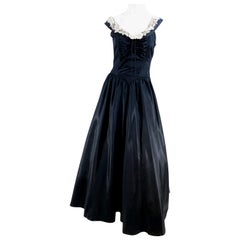 Vintage 1940s Black Taffeta Fishtail Evening Gown