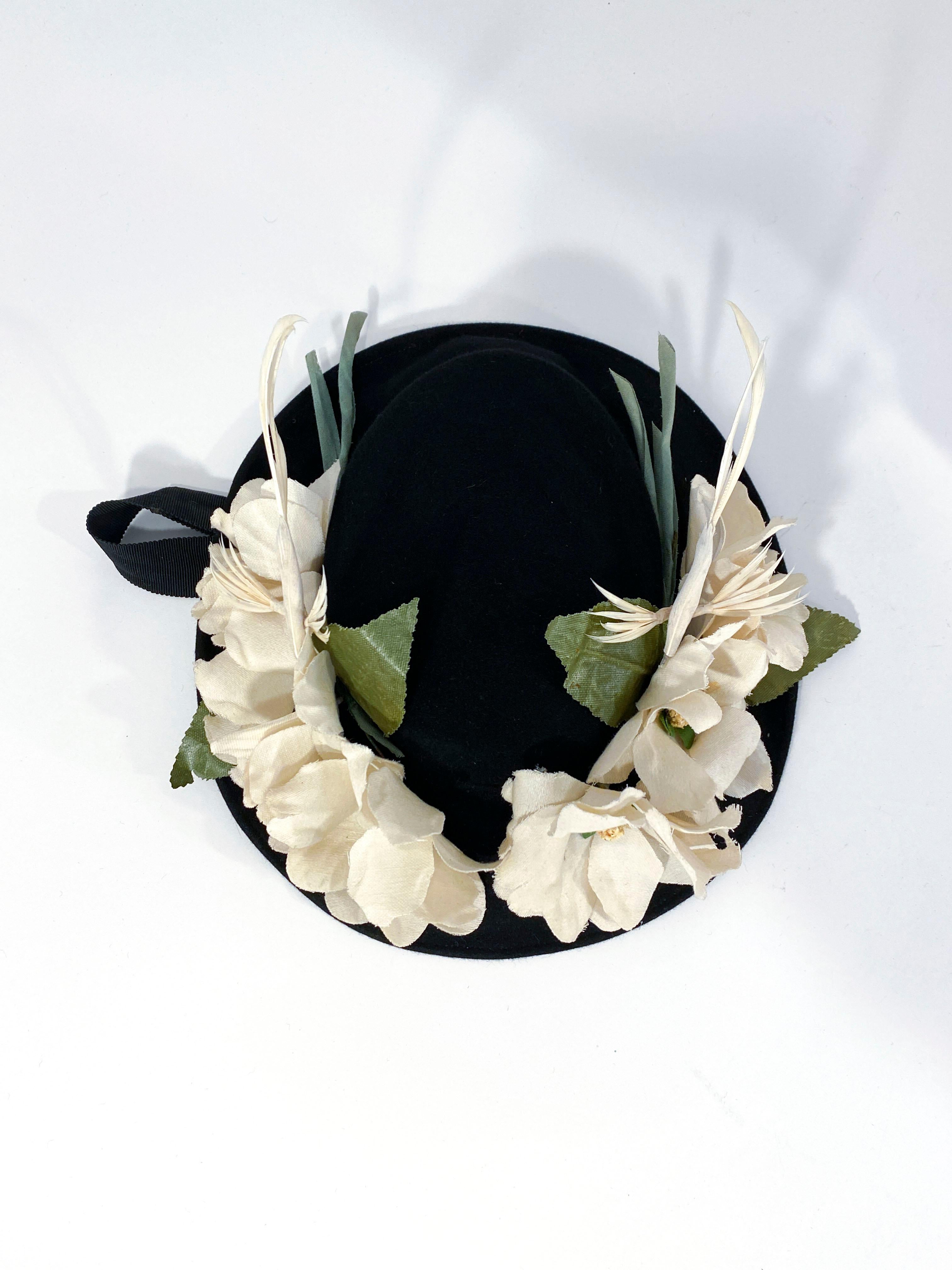 1940s Black Toy Hat with Flowers and Feathered Birds For Sale 1