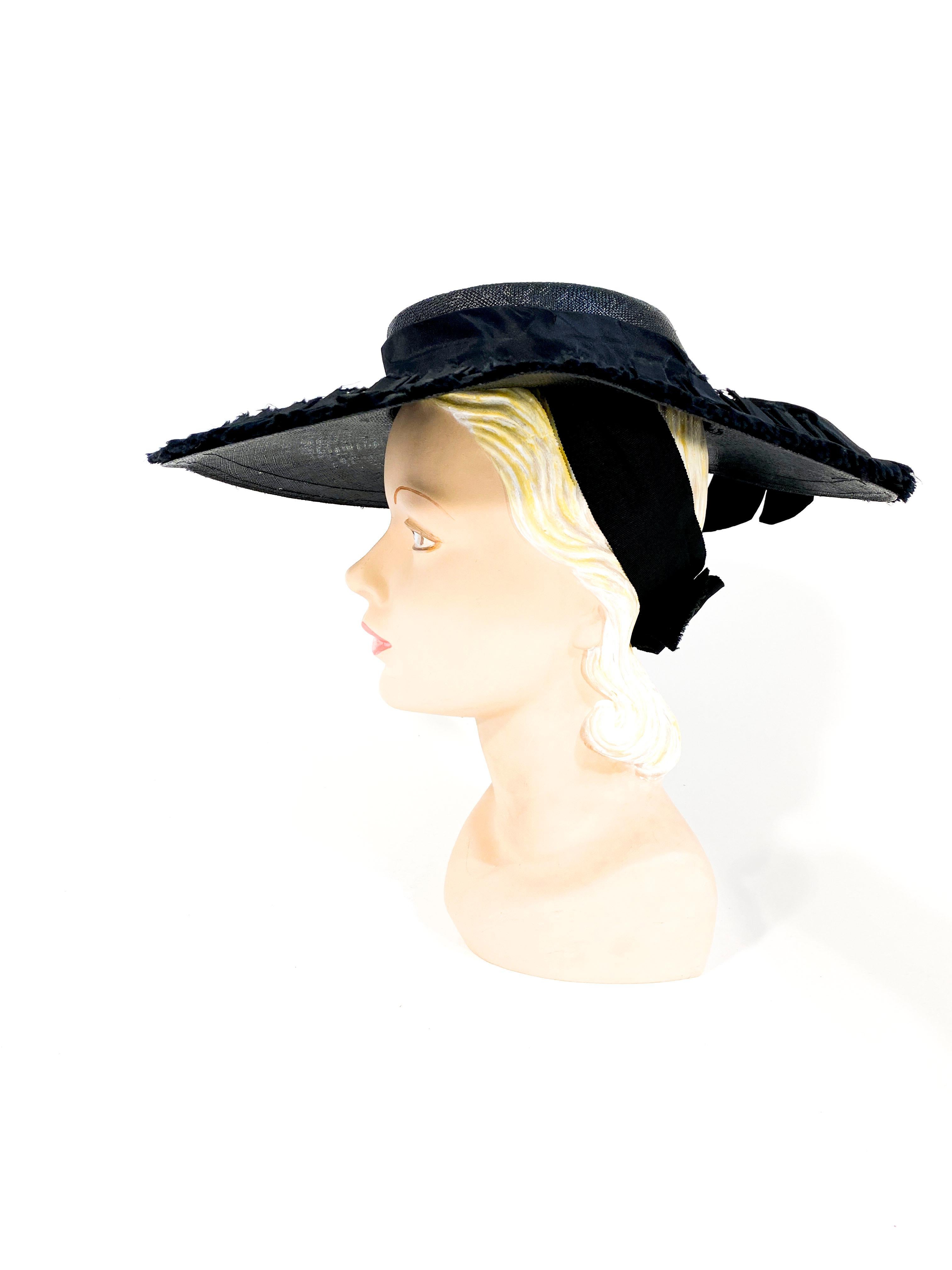 1940s Black Wide-Brimmed Woven Hat In Good Condition In San Francisco, CA