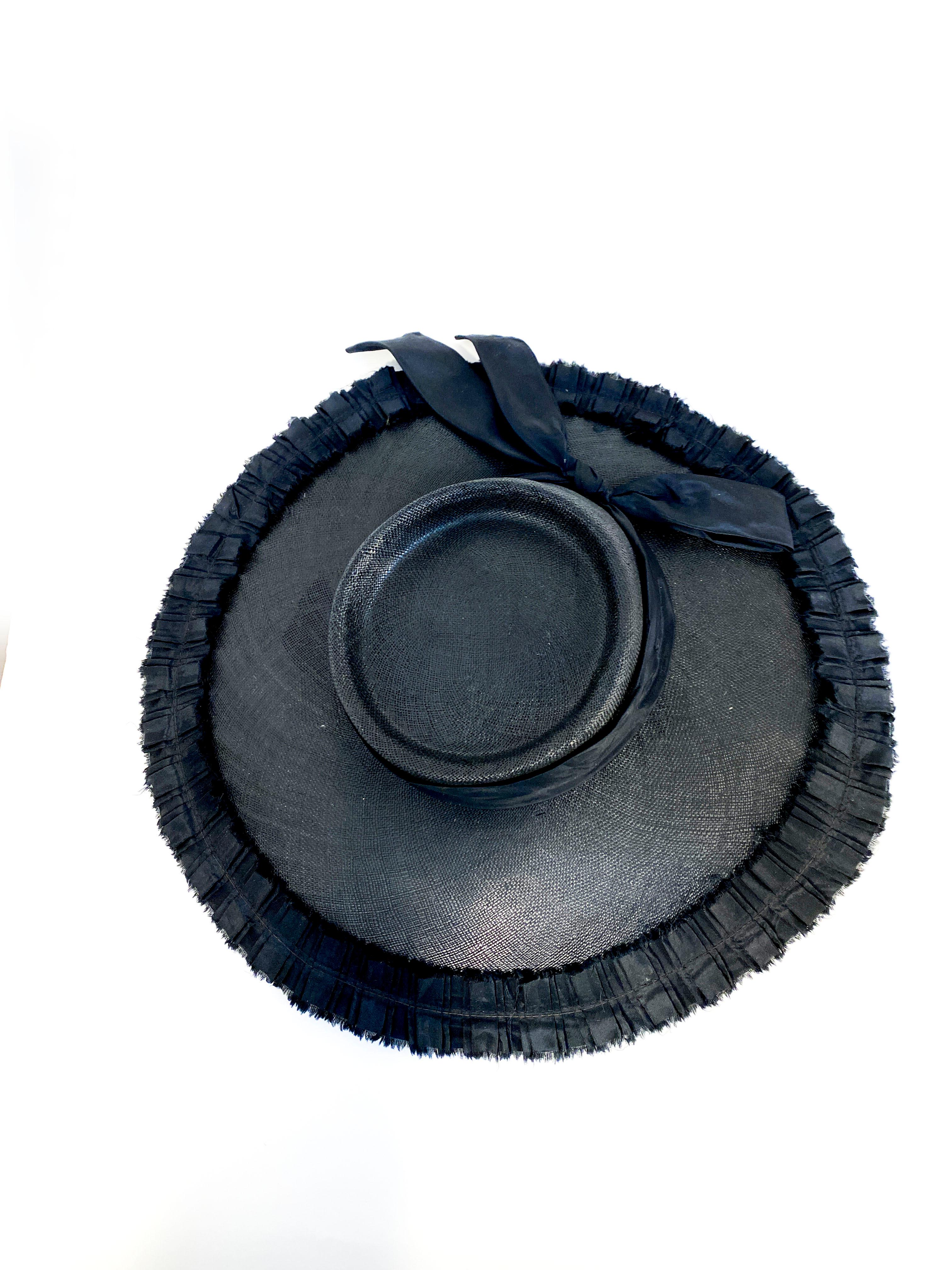 Women's or Men's 1940s Black Wide-Brimmed Woven Hat