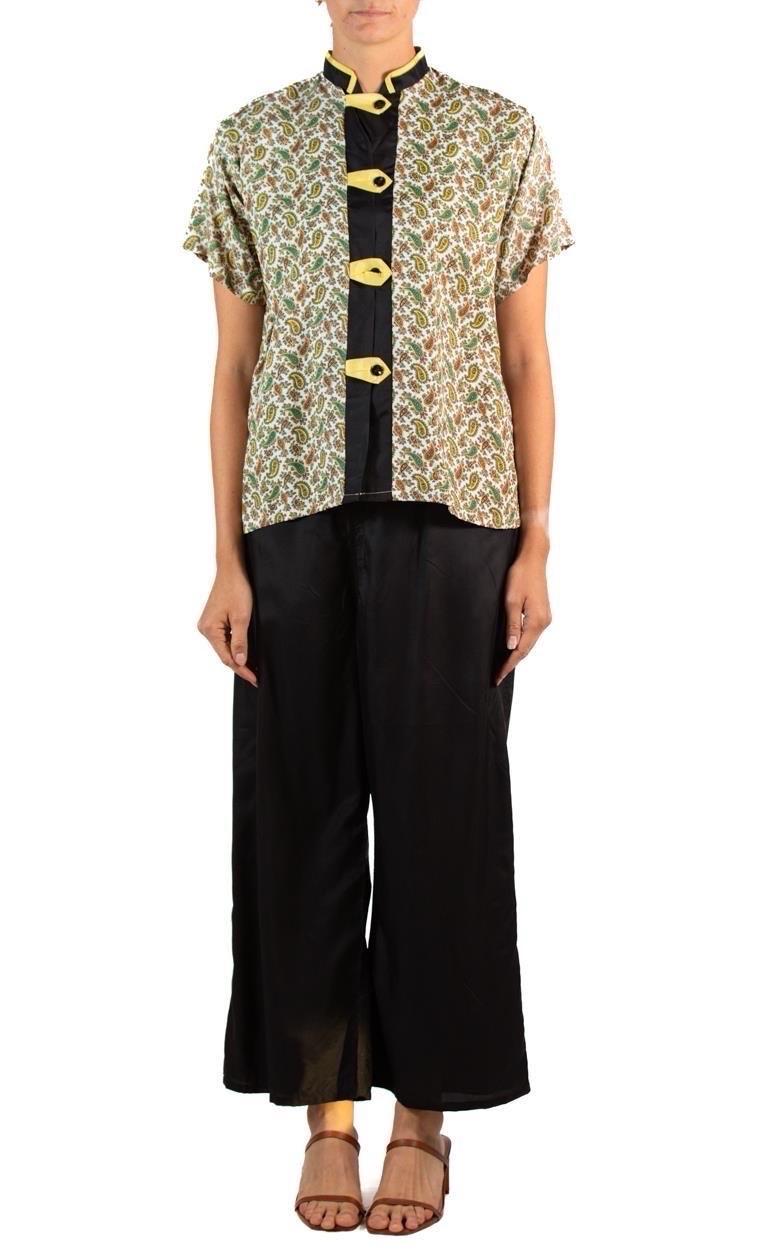 1940S Black & Yellow Cold Rayon Pajamas In Excellent Condition For Sale In New York, NY