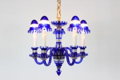 1940s Blue All Glass Chandelier, Czechoslovakia
