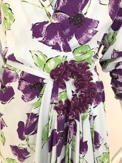 1940s Blue and Purple Floral Print Rayon Dress