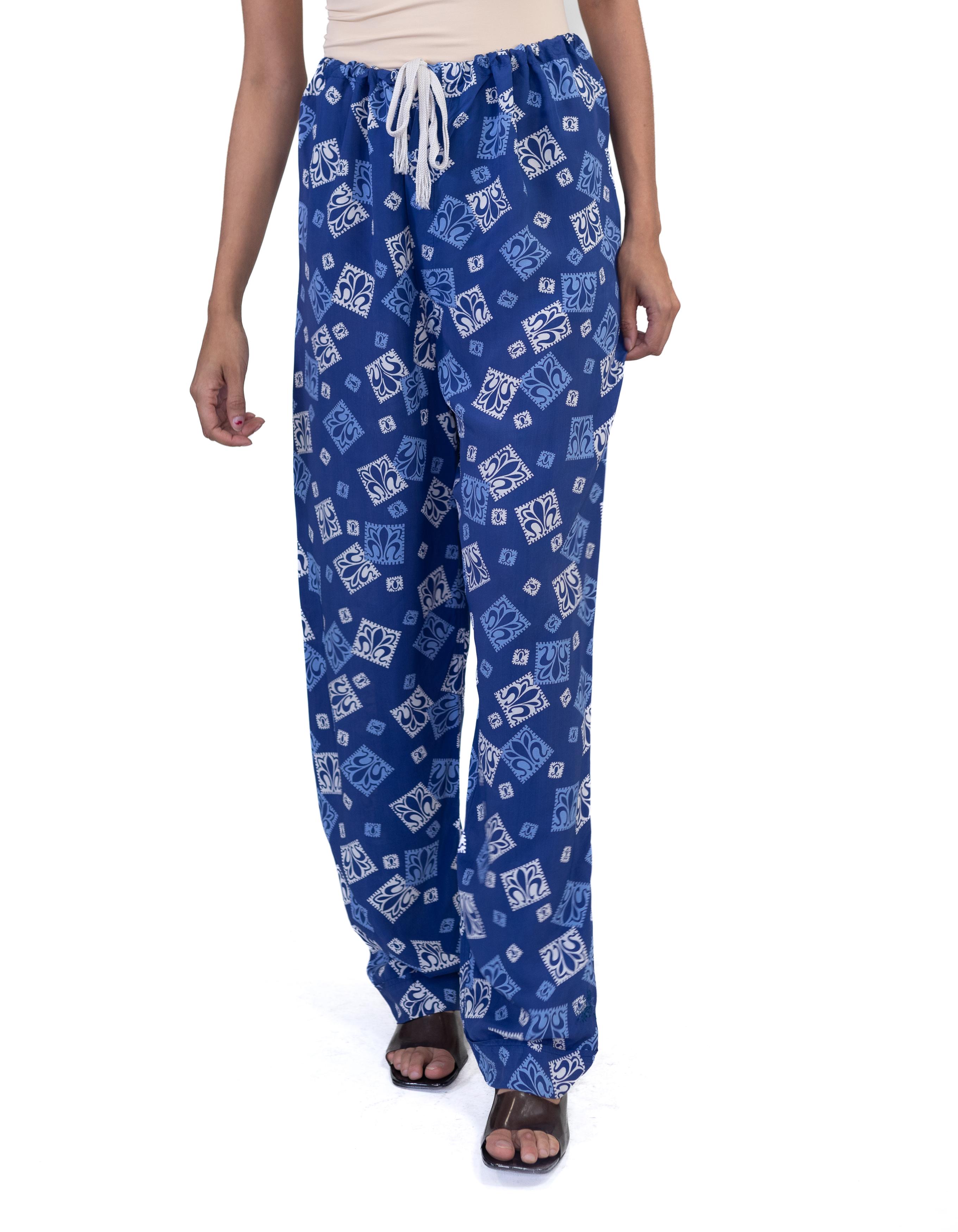 1940S Blau Kalt Rayon Flur-De-Lis Neuheit Druck Hosen im Angebot 1