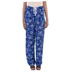 1940S Pantalon en rayonne bleu froid imprimé Flur-De-Lis Novelty