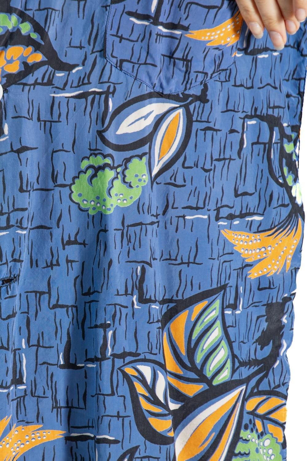 1940S Blue & Orange Cold Rayon Men's Rare Modernist Tropical Floral Print Pajam 5