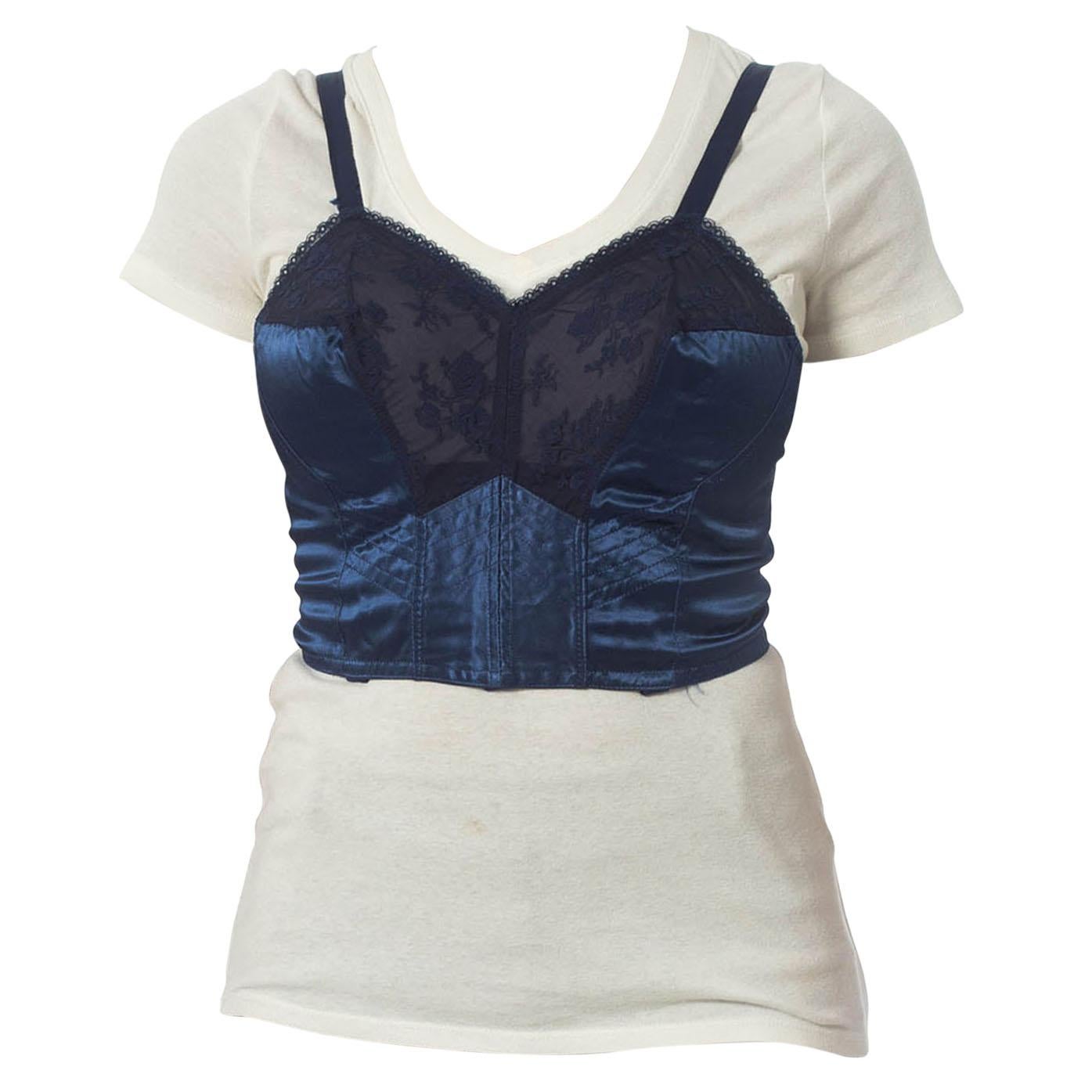 1940S Blue Rayon & Cotton Satin Bustier