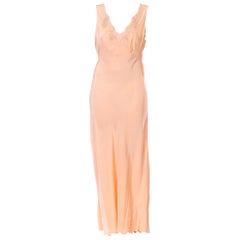 1940S Blush Pink Bias Cut Rayon Crepe De Chine Couture Hand Sewn Negligee