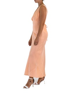 1940S Blush Pink Bias Cut Rayon Floral Embroidery Negligee