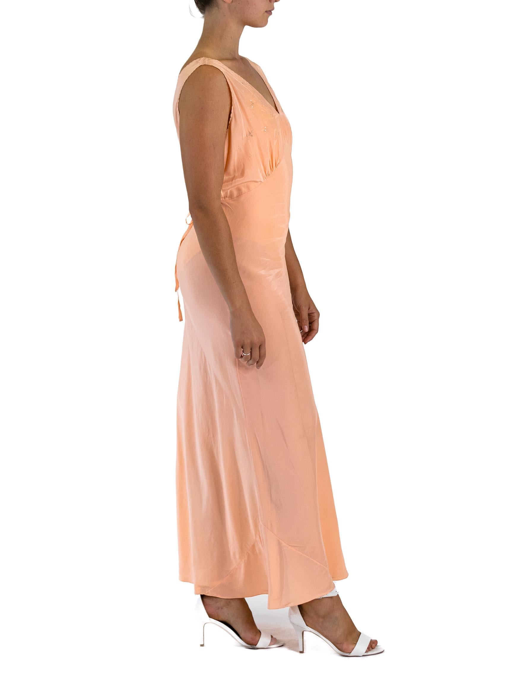 Women's 1940S Blush Pink Bias Cut Rayon Floral Embroidery Negligee For Sale