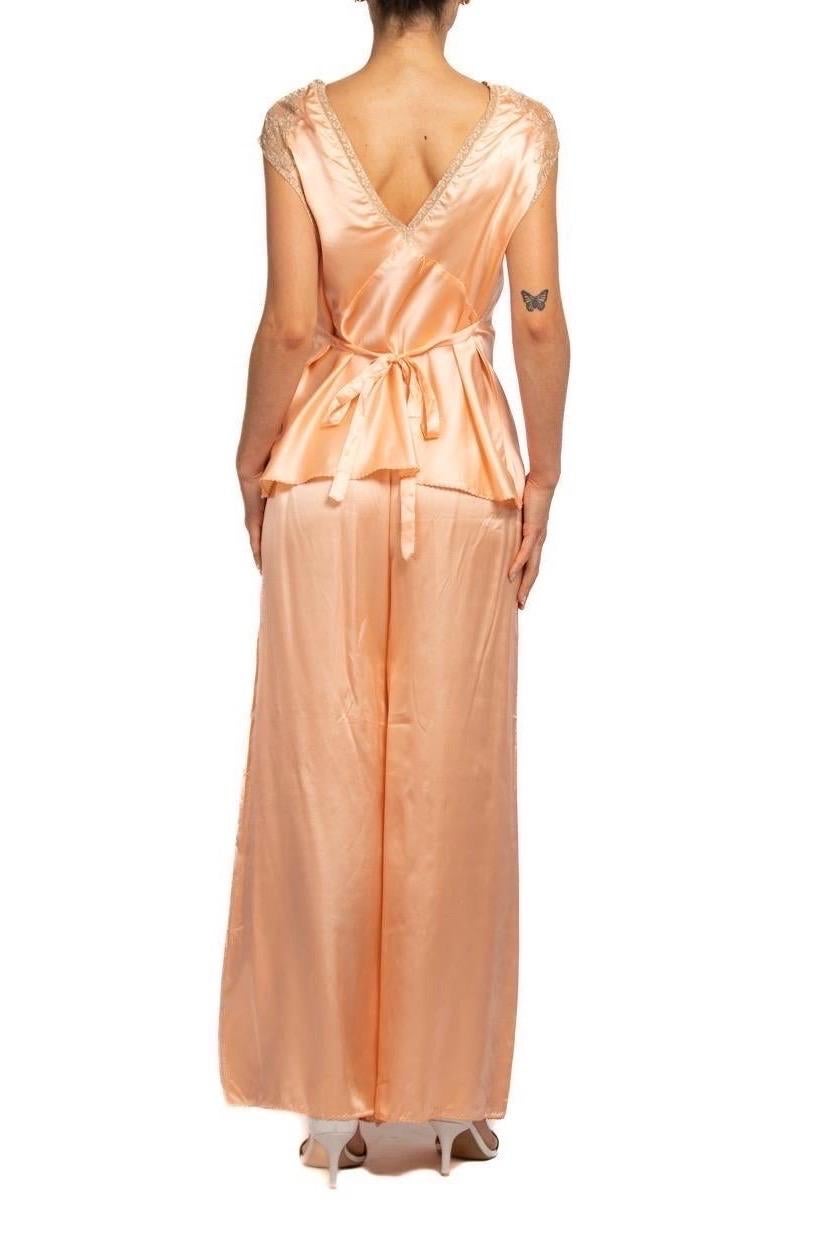 Women's 1940S Blush Pink Bias Cut Rayon Satin Lounge Pajamas With Lace Trim At Top And For Sale