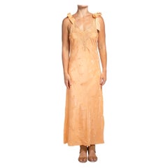 1940S Blush Pink Silk Bias Cut Jacquard Floral Negligee