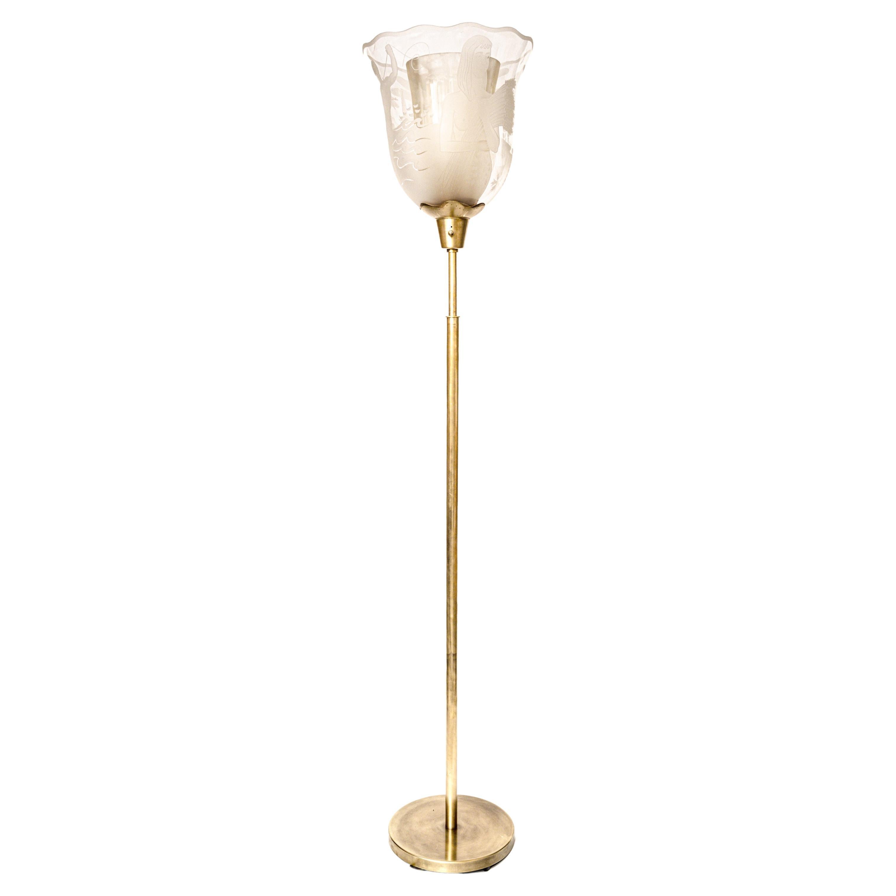 Lampadaire Bo Notini des années 1940 Produit par Glössner & Co.