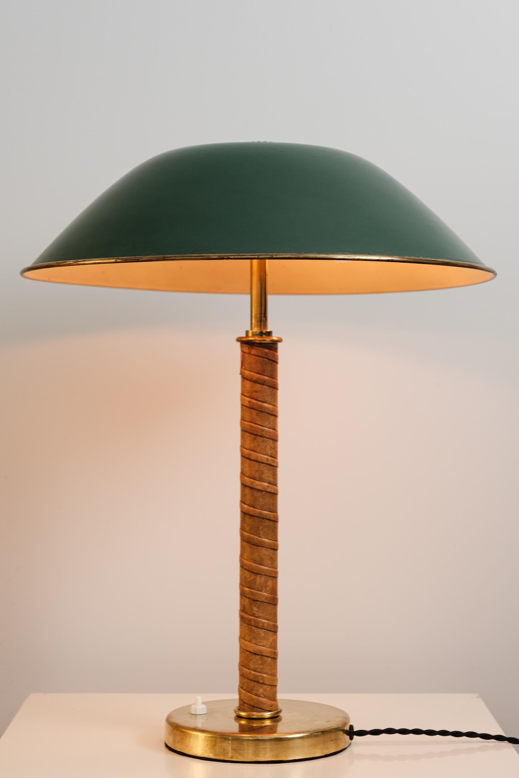 1940s Böhlmarks Brass and Leather Table Lamp 6