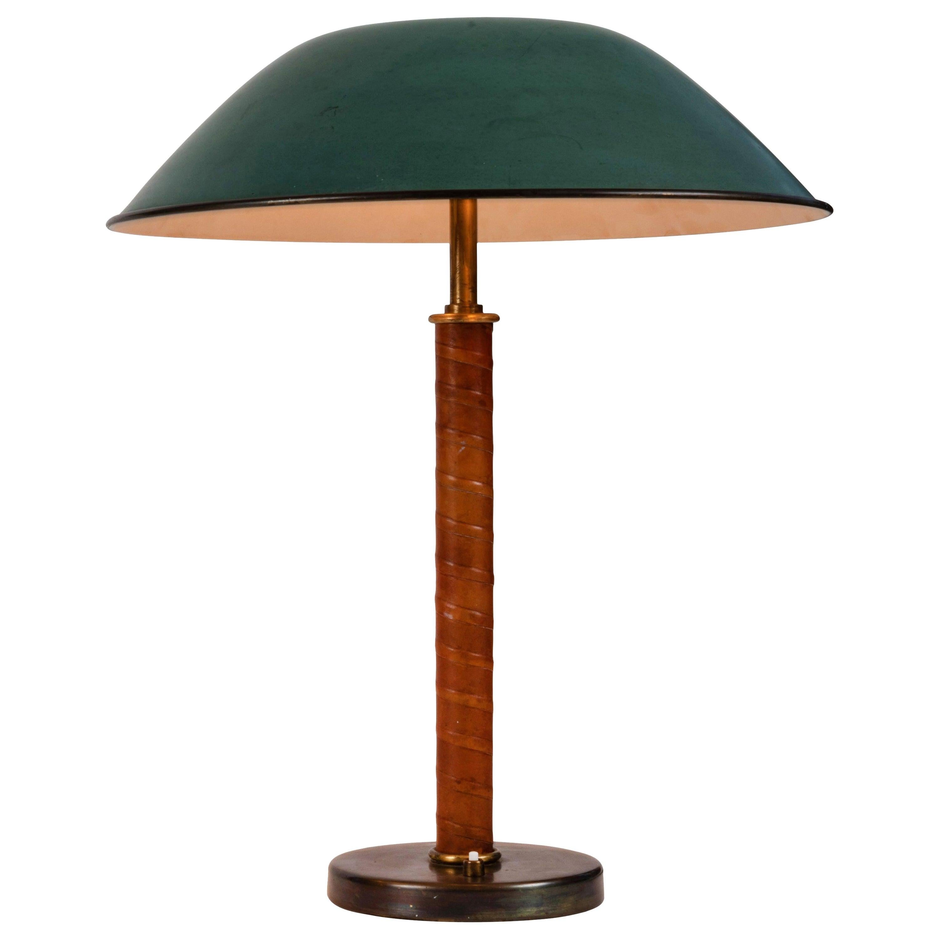 1940s Böhlmarks Brass and Leather Table Lamp 7