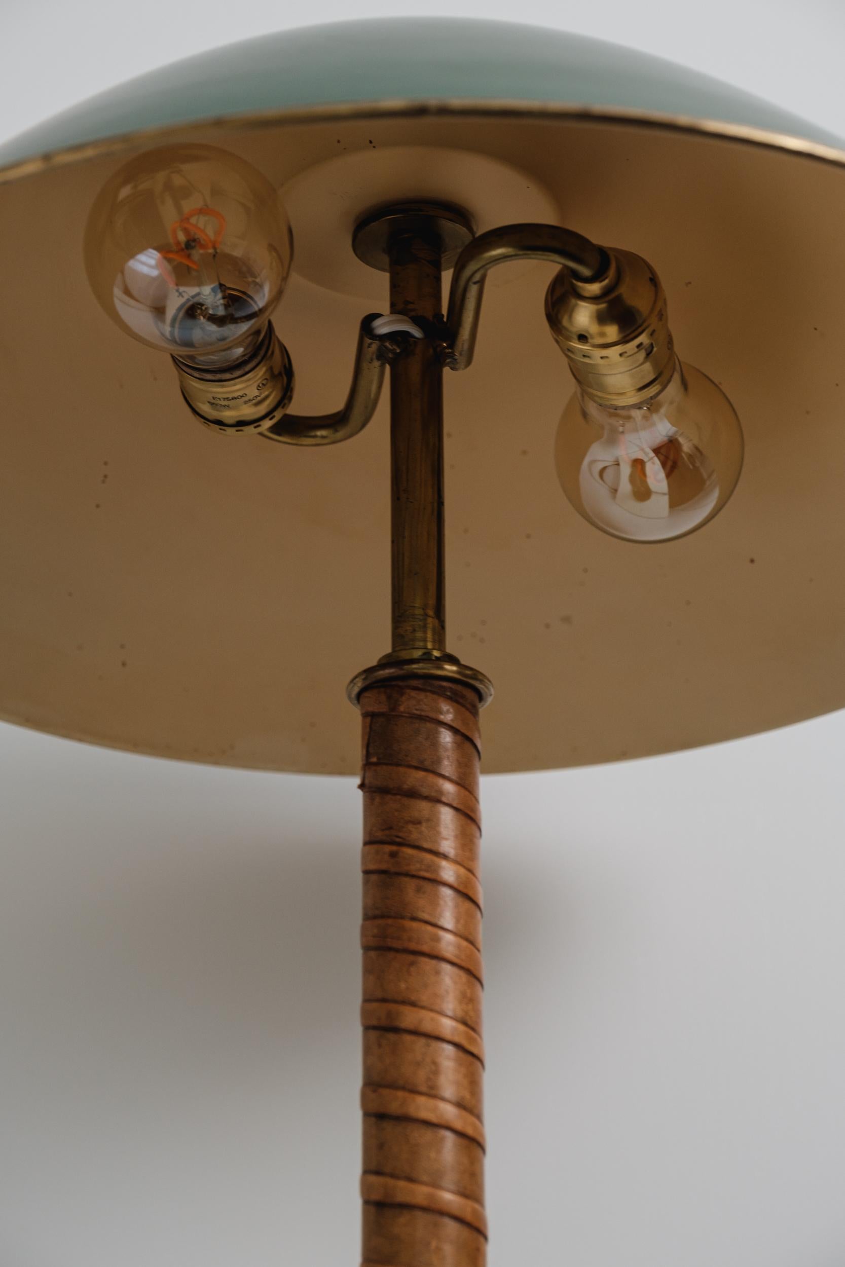 Swedish 1940s Böhlmarks Brass and Leather Table Lamp