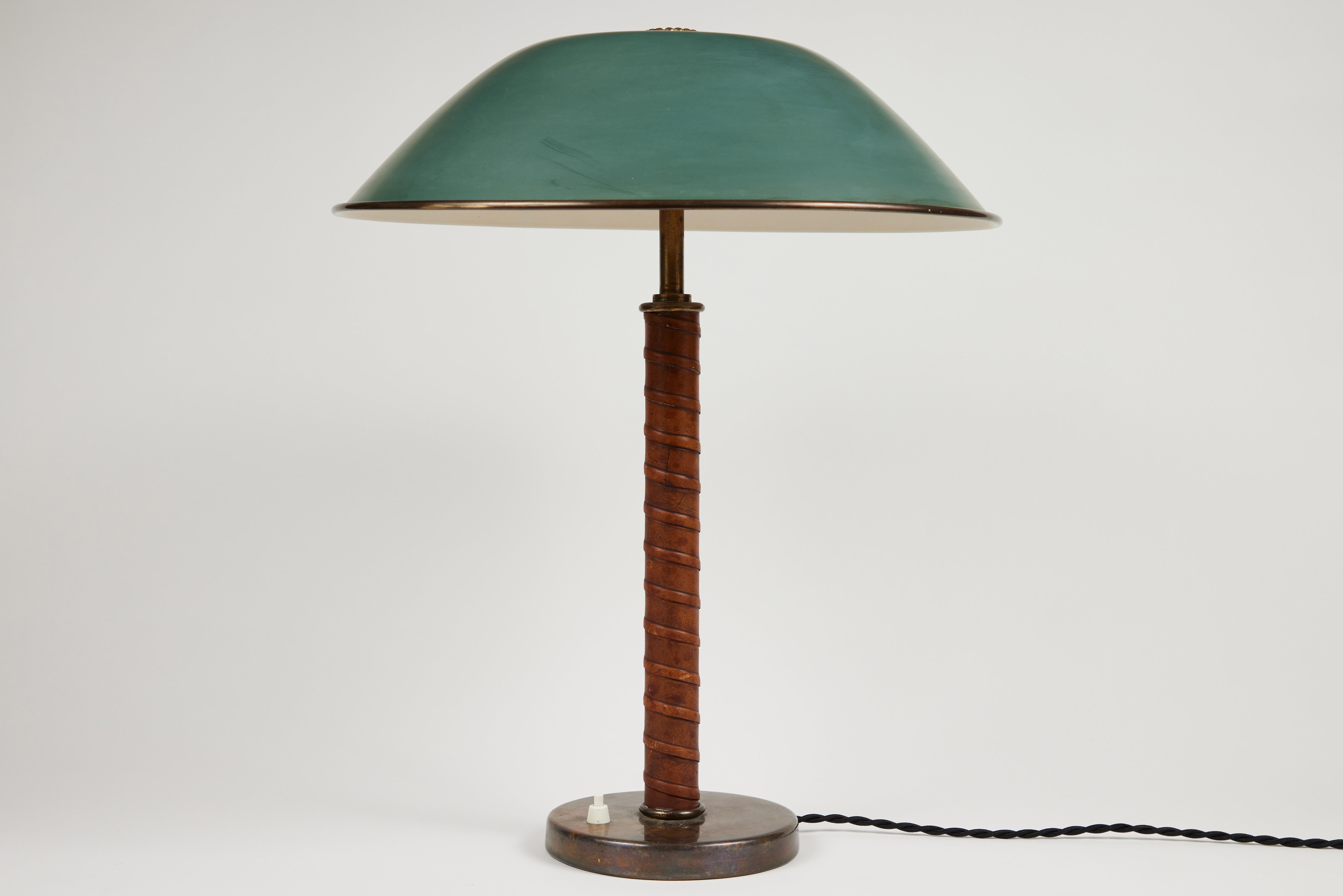 Mid-20th Century 1940s Böhlmarks Brass and Leather Table Lamp