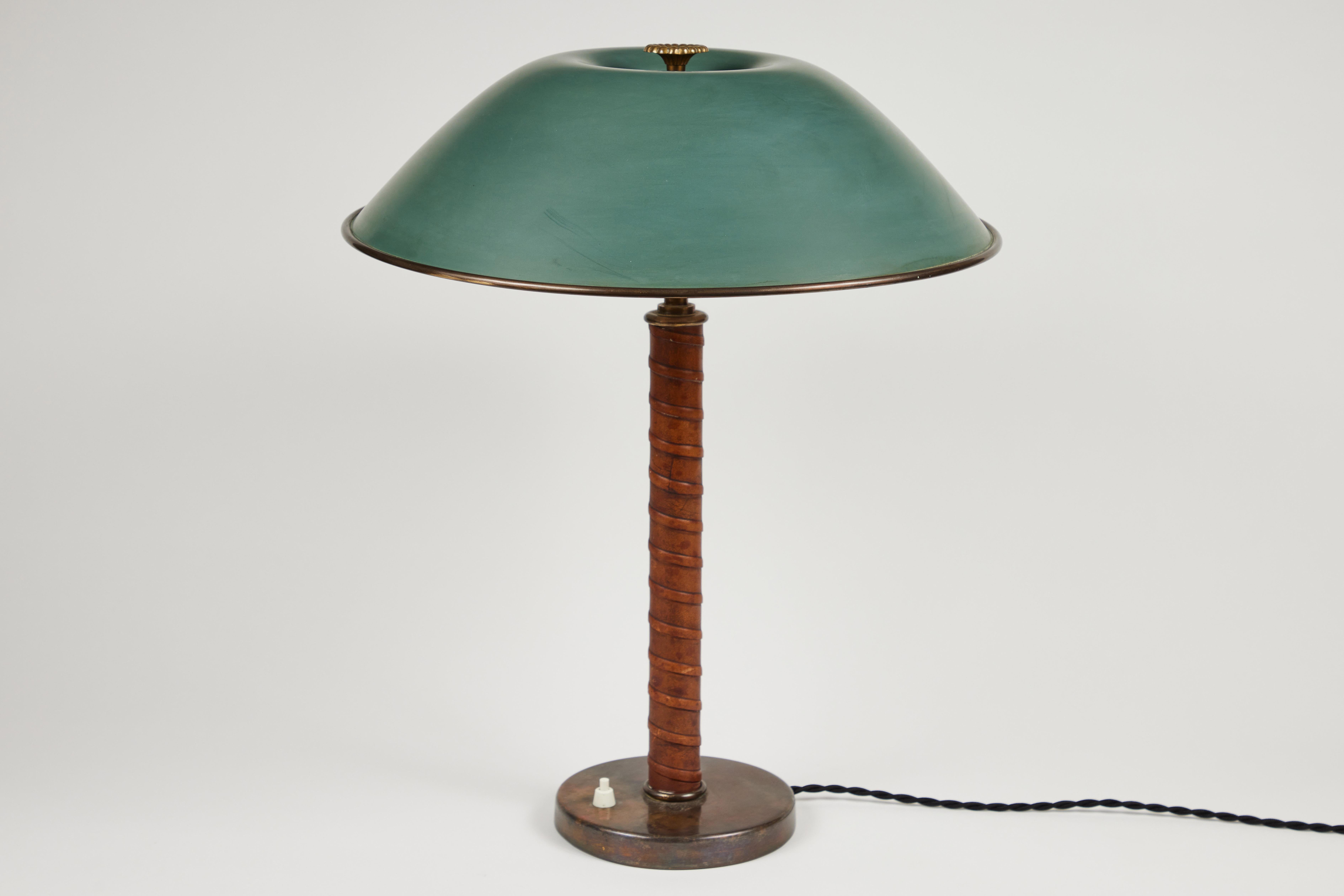 1940s Böhlmarks Brass and Leather Table Lamp 1