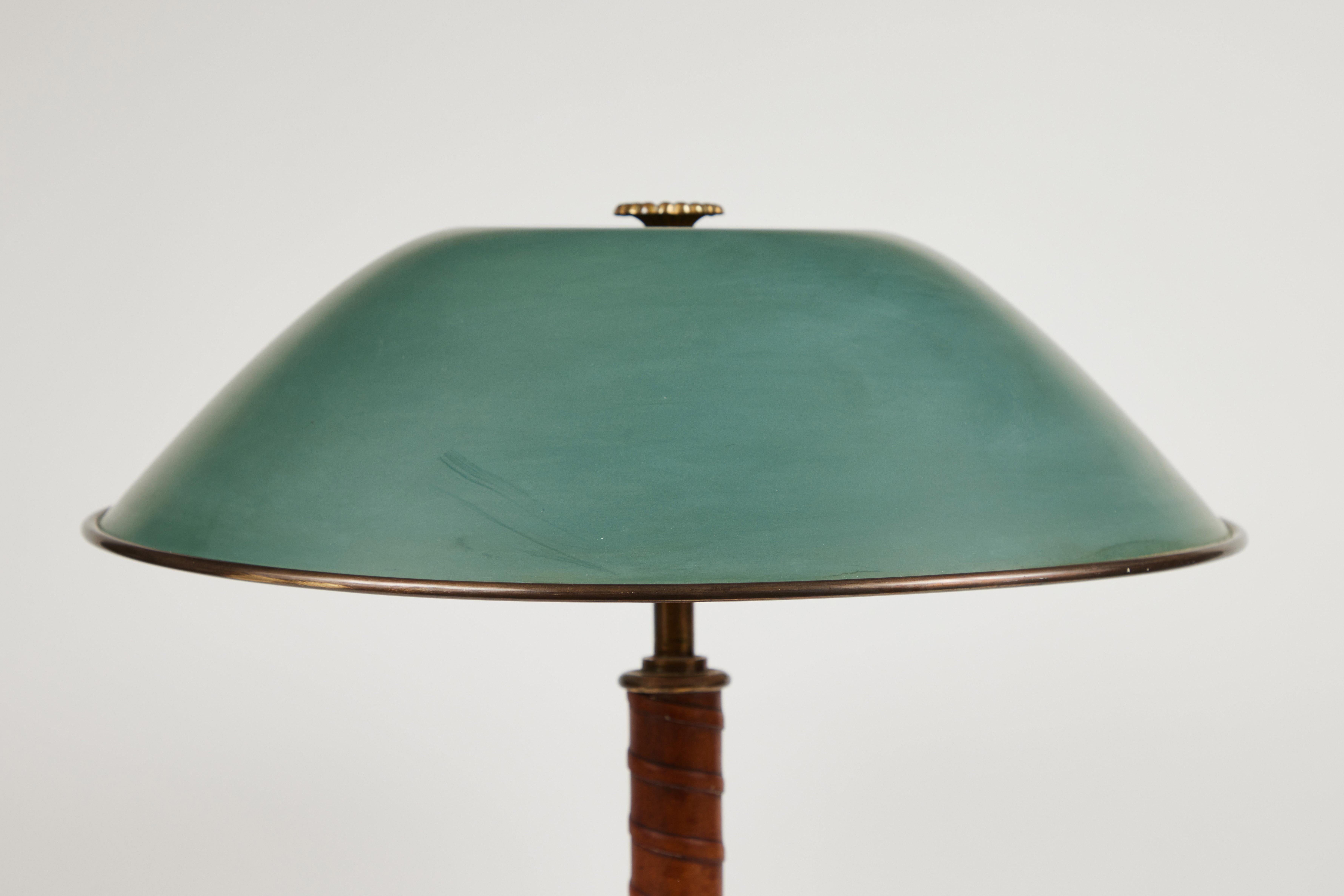 1940s Böhlmarks Brass and Leather Table Lamp 2