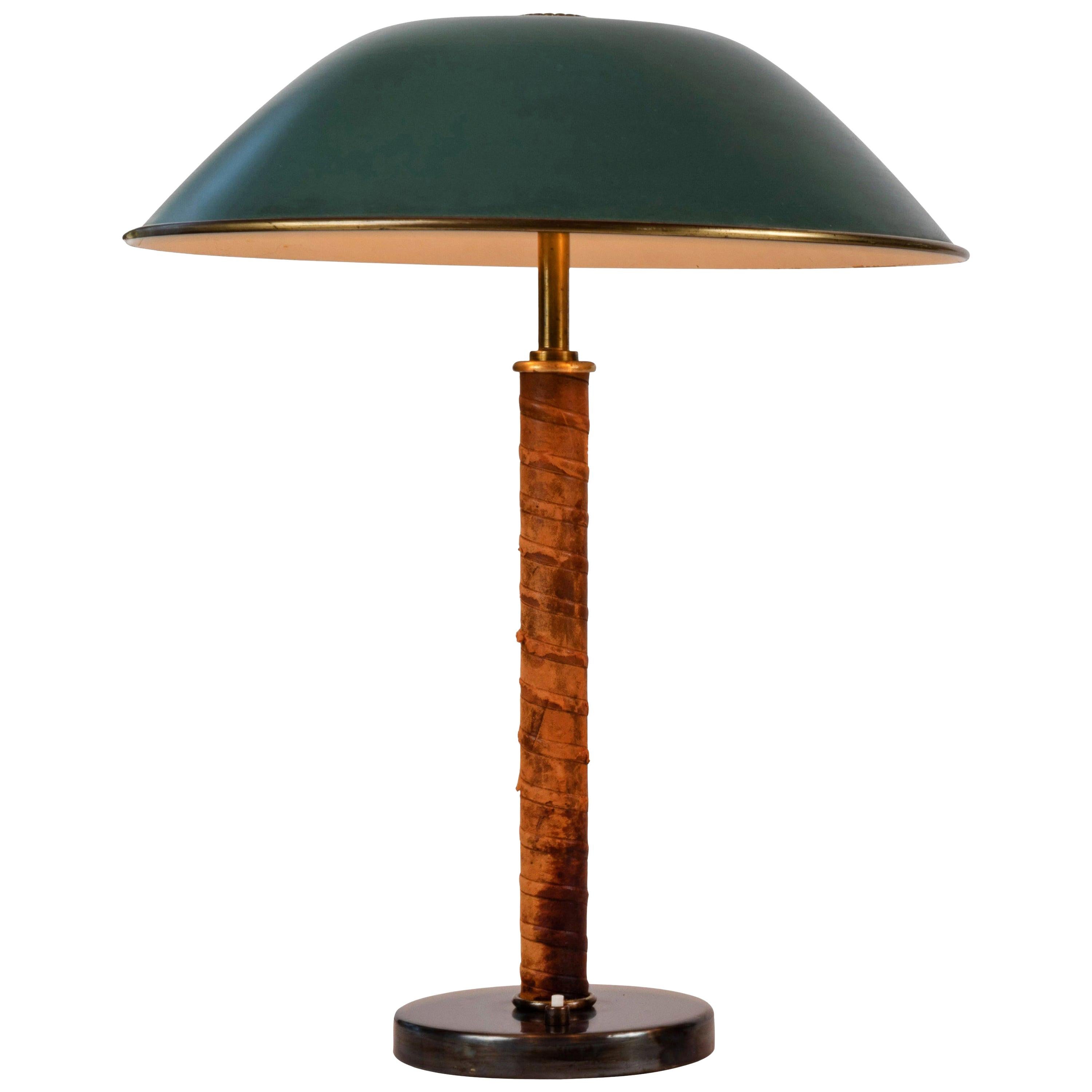 1940s Böhlmarks Brass and Leather Table Lamp