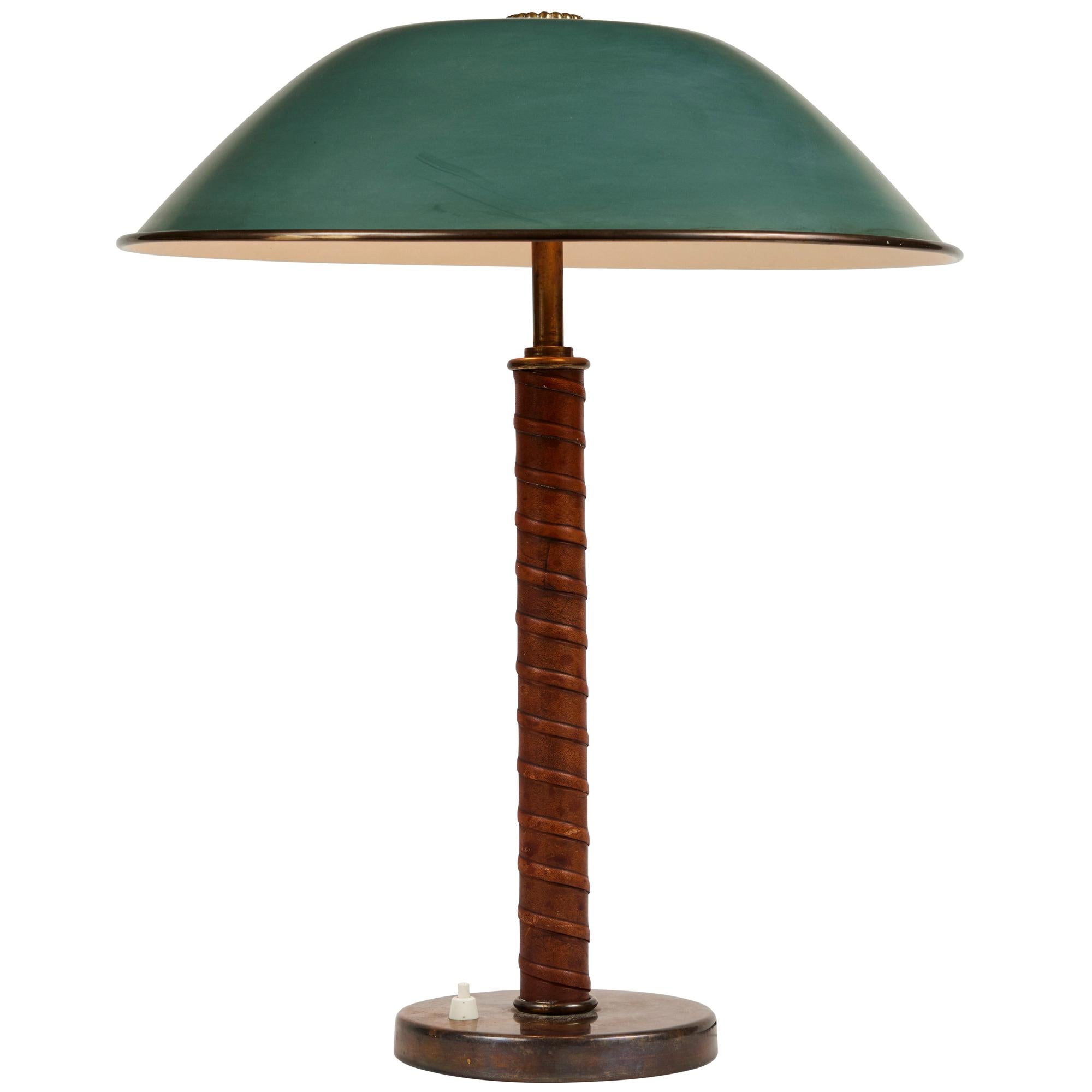 1940s Böhlmarks Brass and Leather Table Lamp