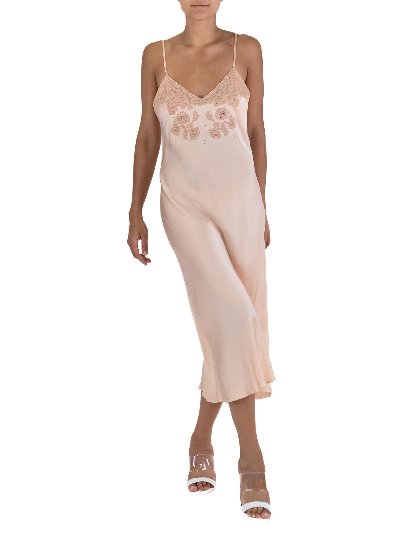 Women's 1940S Bontell Peach Silk Slip All Handmade With Lace Detail For Sale