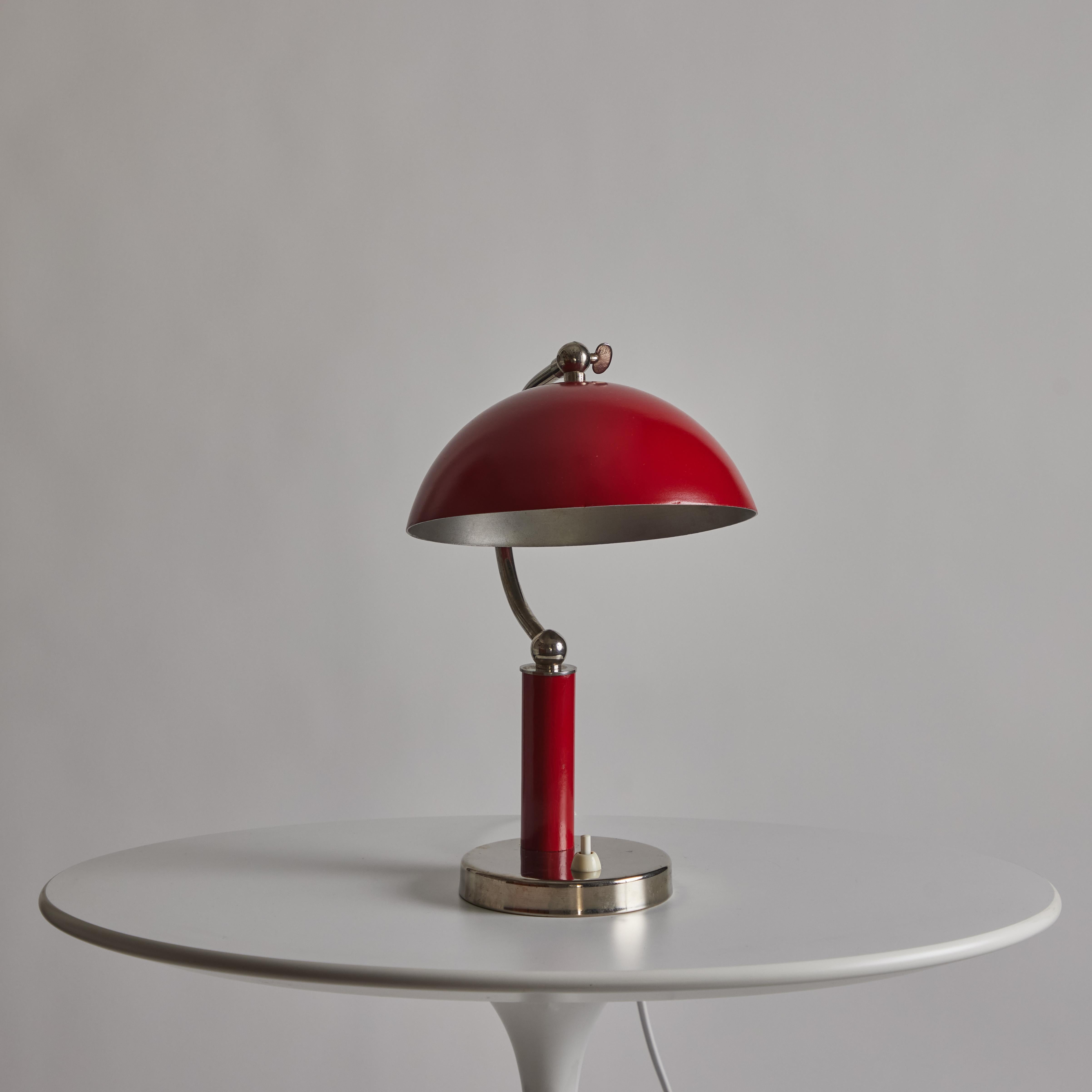 1940s Boréns Borås Table Lamp in Red Lacquered Metal & Nickel For Sale 4