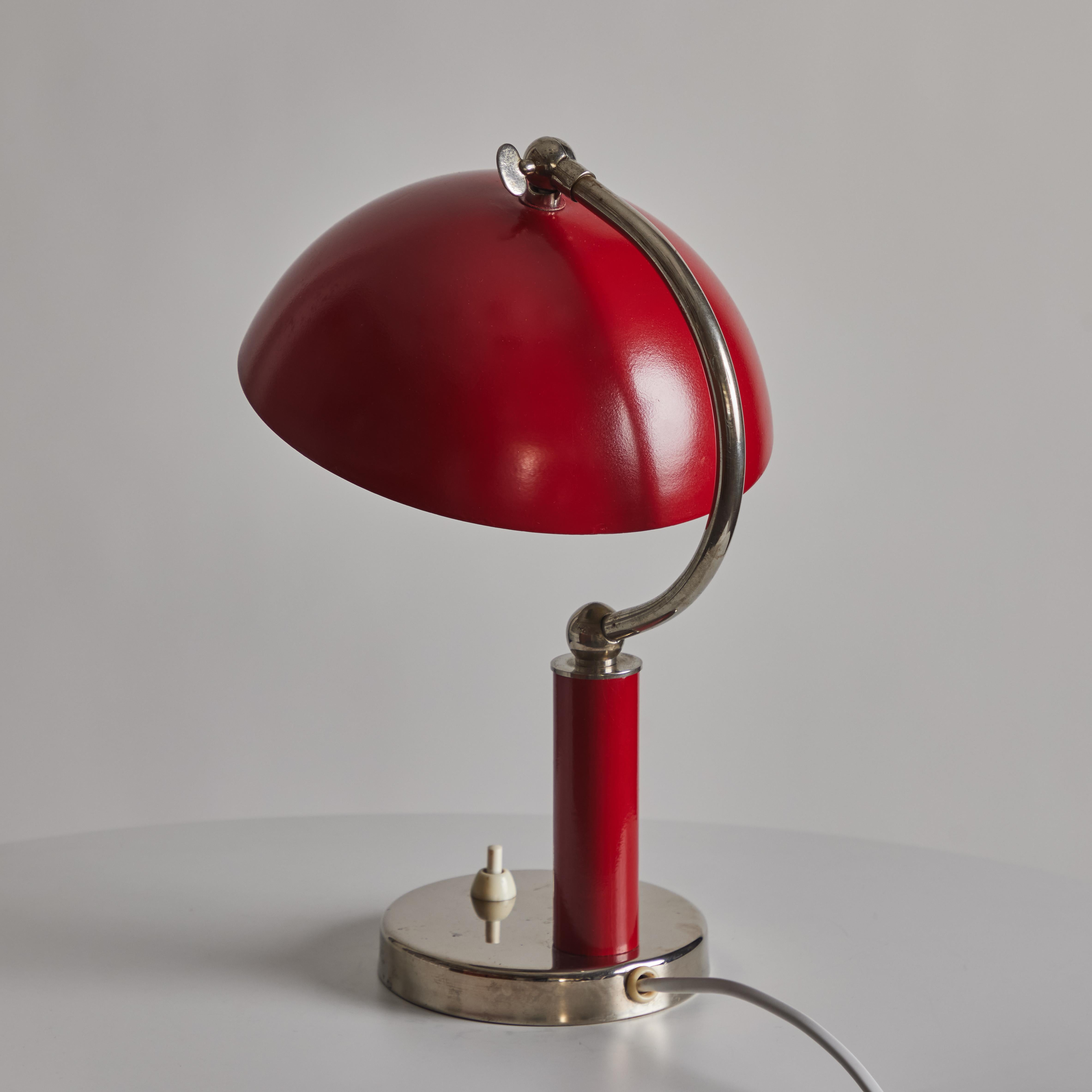1940s Boréns Borås Table Lamp in Red Lacquered Metal & Nickel For Sale 10